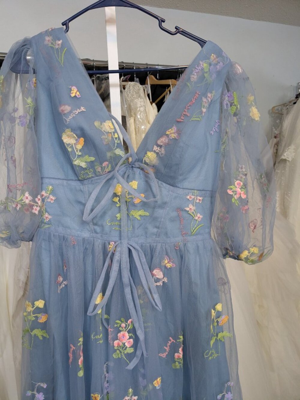 NWOT Blue Floral Embroidered Tulle Maxi Dress Size 10 - Picture 4 of 5
